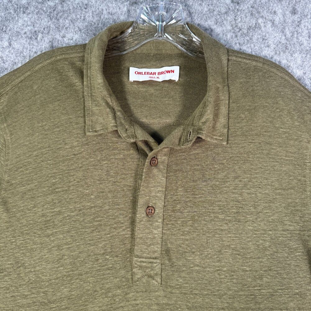 Orlebar Brown Sebastian Polo Shirt Mens XL Green Linen Slim Untucked